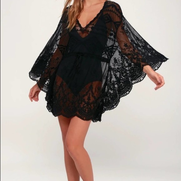 Boho Gypsy Beach Goddess Swim Cover Up Black - Picture 9 of 11